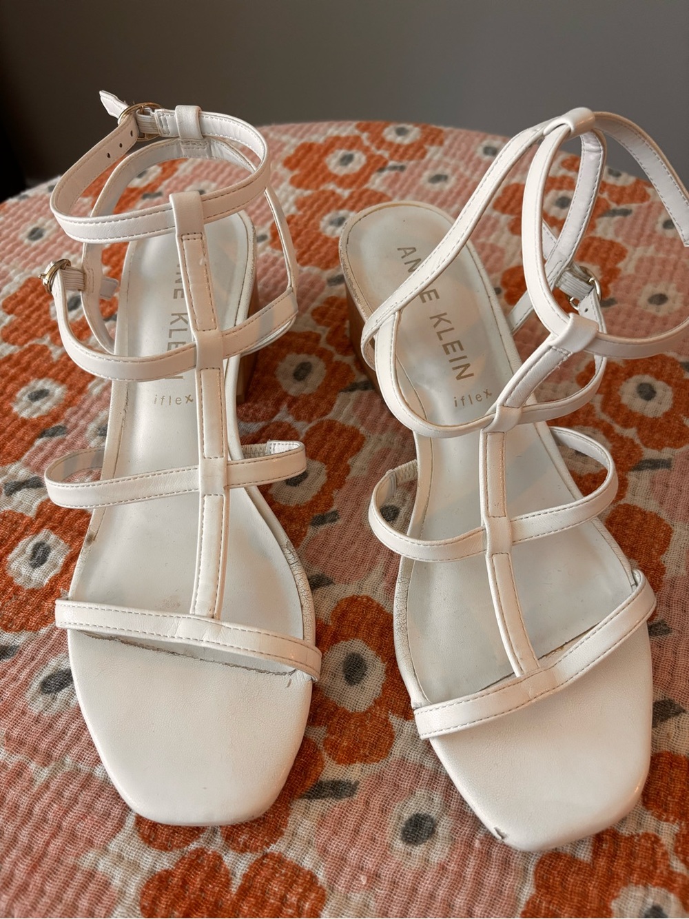 Anne Klein Cream Strappy Ankle‑Tie Sandals